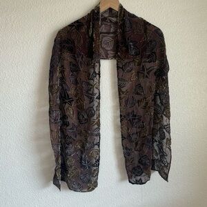 Boho Women's 100% Silk Crushed Velvet Velour Leaf Printed Scarf 90s Y2K Dainty